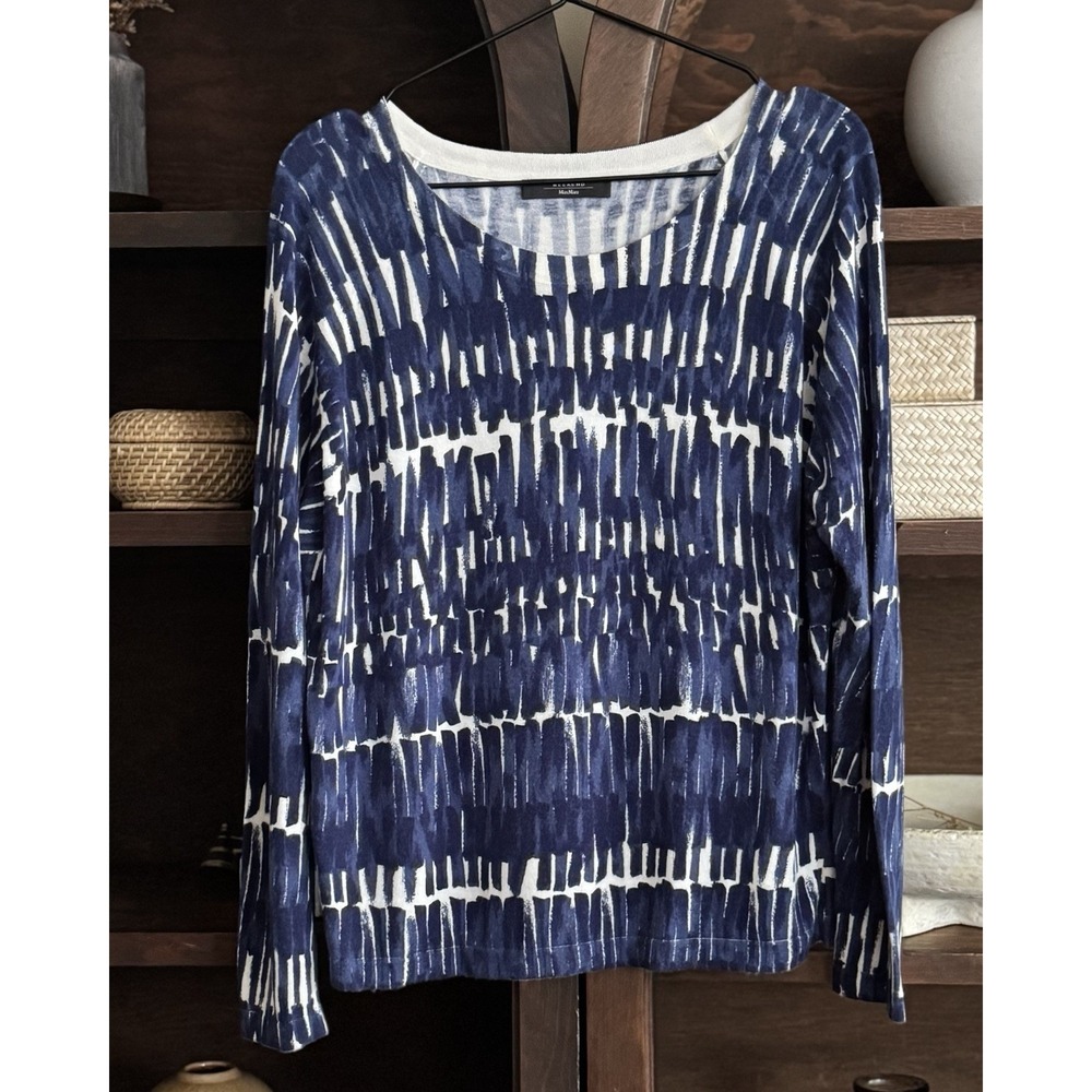 Weekend Max Mara Blue Abstract Print Long Sleeve Top Womens No Tag